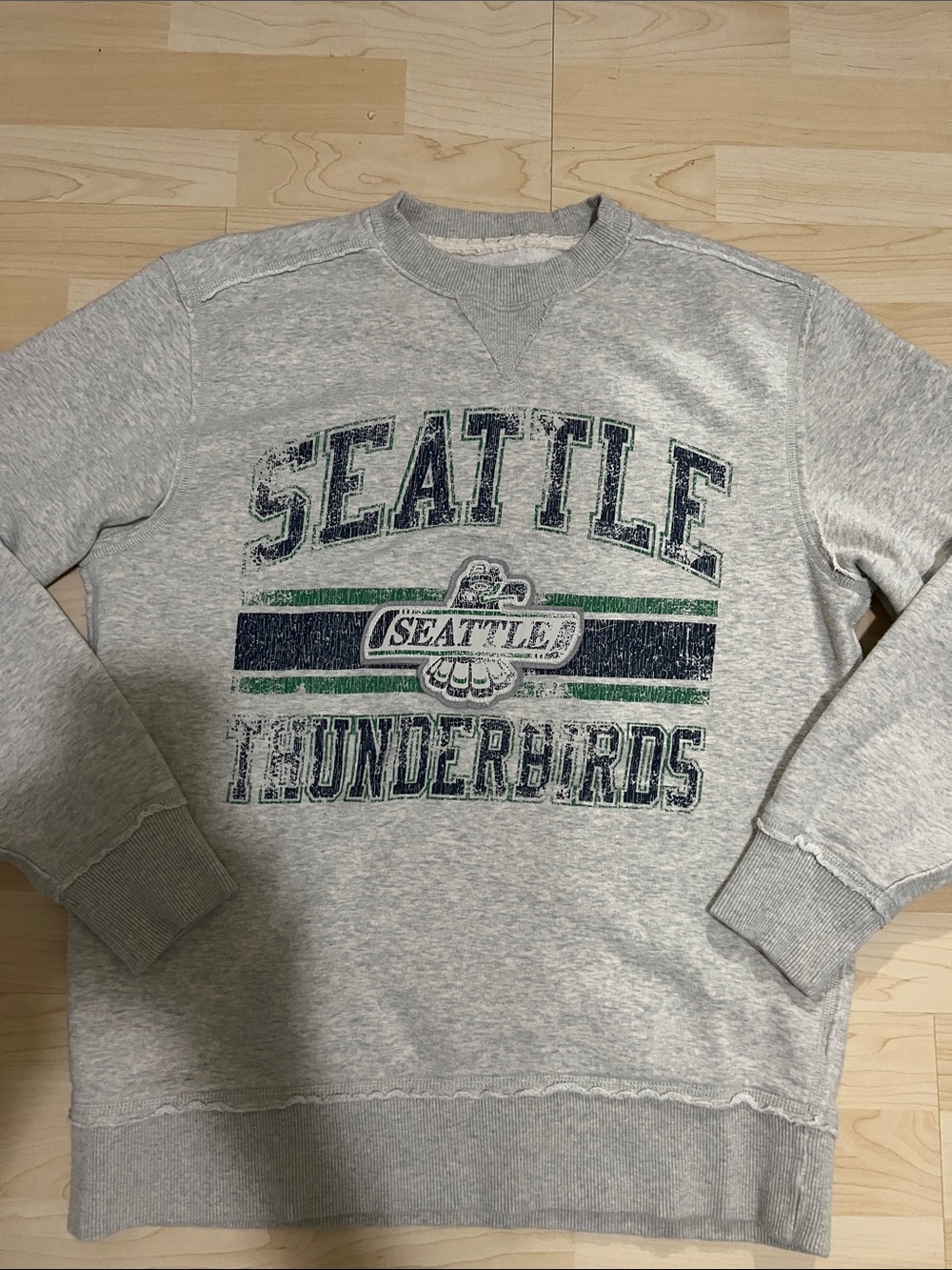 Reebok Grey Seattle Thunderbirds Crewneck Sweatshirt with Navy & Green Logo
